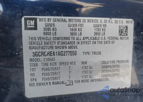 2010 Chevrolet Silverado 1500 Ls from USA, damaged, VIN 3GCRCREA1AG277550